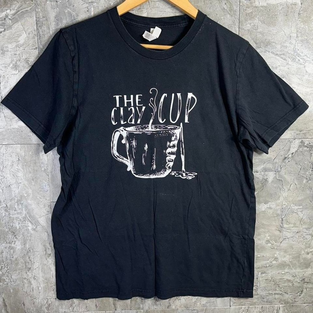 Black cotton The Clay Cup coffee‎ shop t-shirt Woman's Large   #coffee #retro